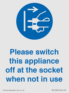 Please switch this appliance off at the socket when not in use